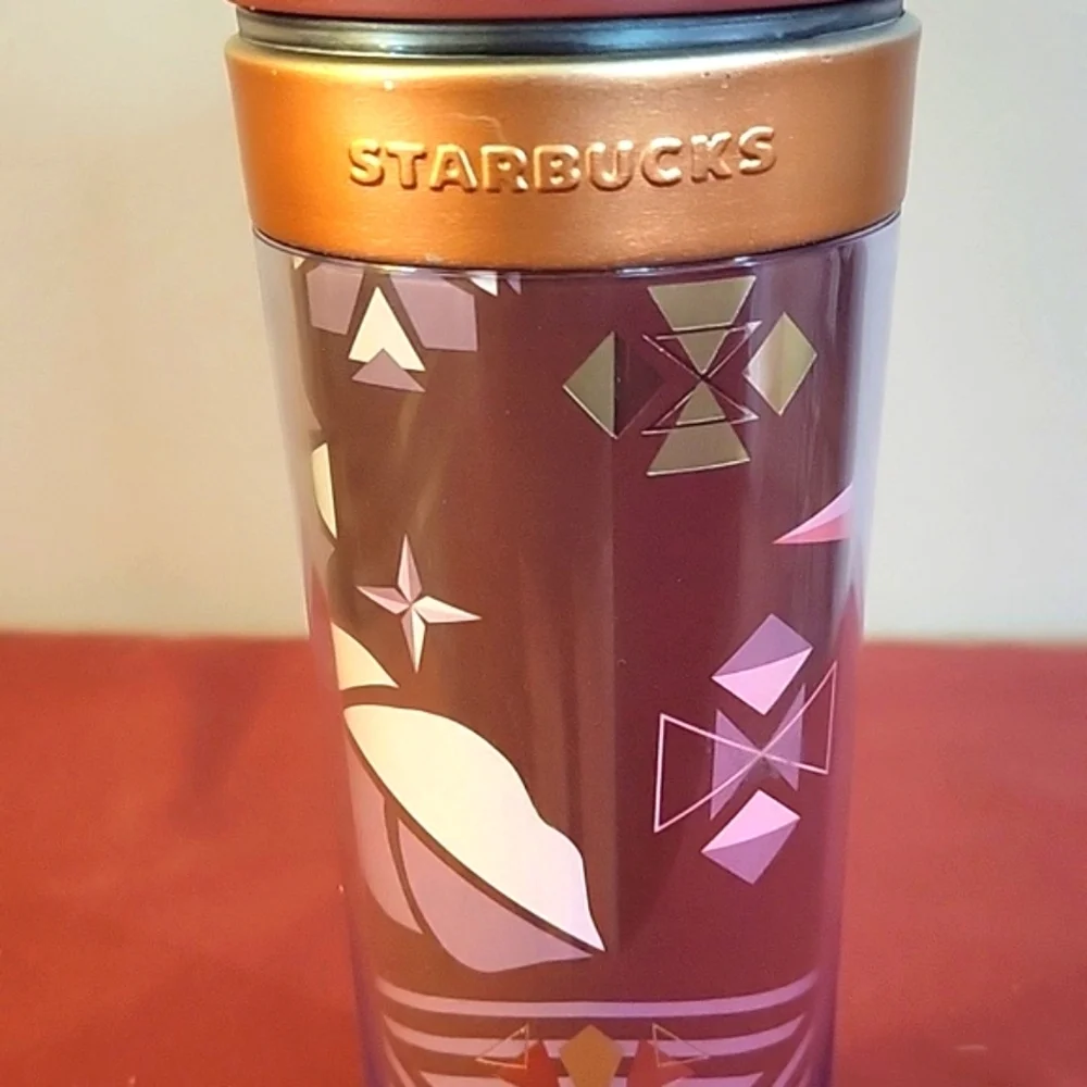 STARBUCKS 2013 Holiday Brown & Gold Tumbler With Gold Band
